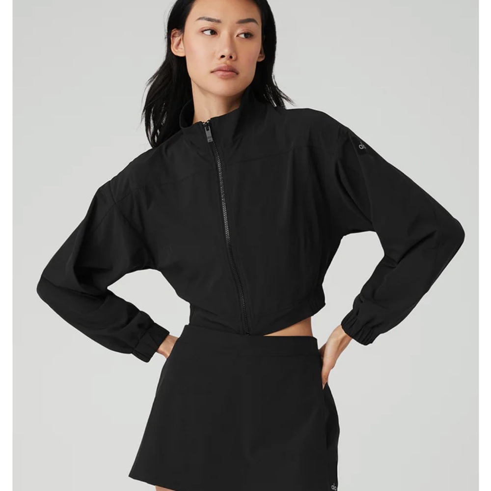 Alo Clubhouse Black Cropped Zip-Up Jacket M